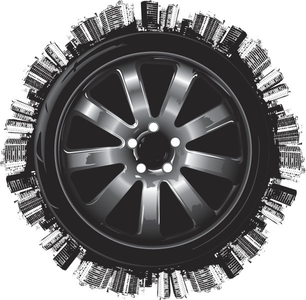 赛车车轮与城市背景图片下载