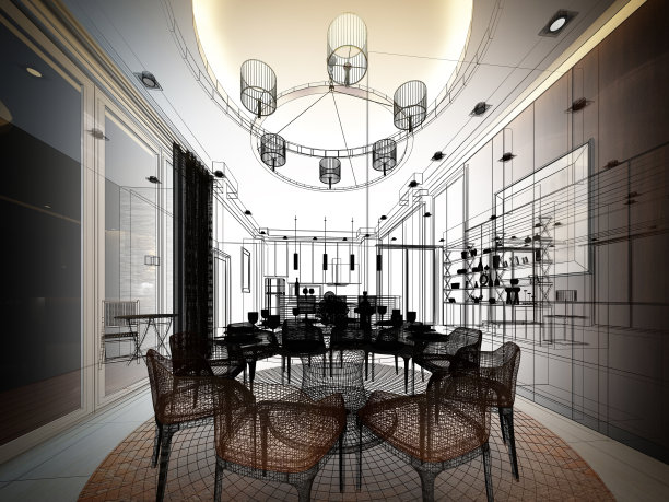 室内餐厅抽象草图设计图片下载