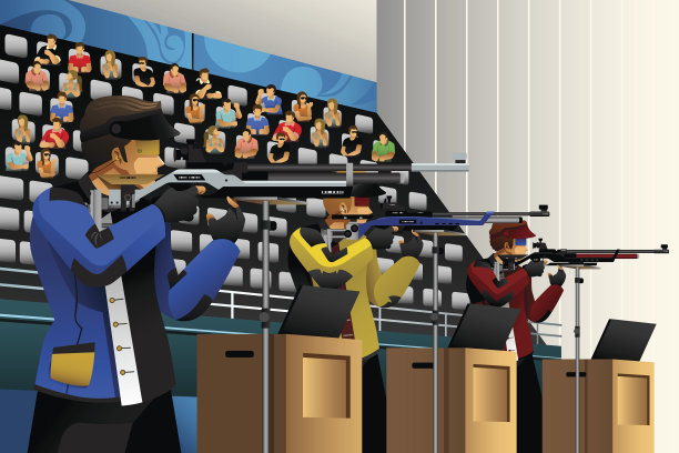 在比赛中，人们用步枪向靶子射击图片下载