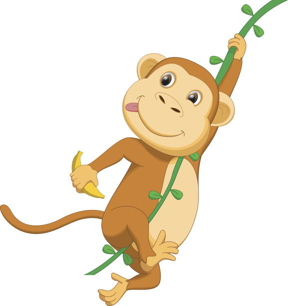 可爱的猴子卡通挂香蕉图片下载