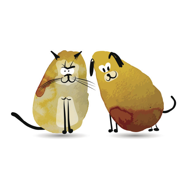 有趣的猫和狗。水彩素描为您的设计图片下载