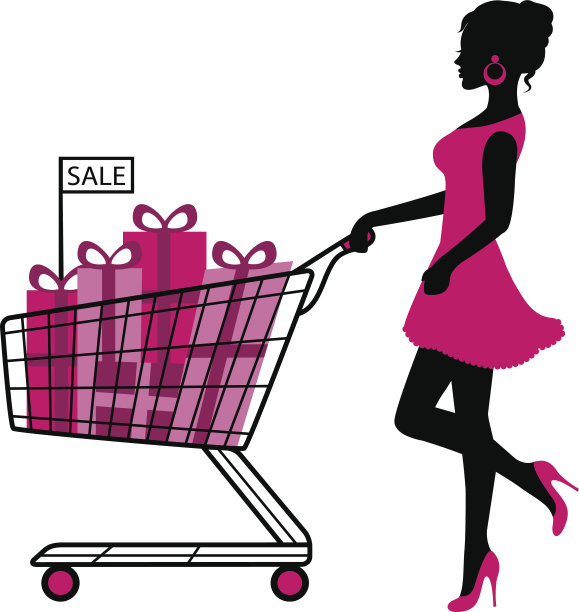 女人推着购物车送礼物和购物图片下载