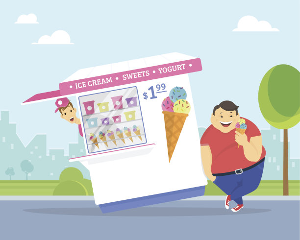 快乐的胖子在公园里吃冰淇淋图片下载