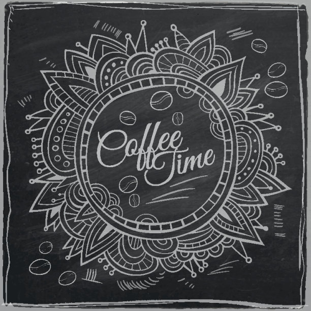 咖啡时间装饰边框。黑板背景。图片下载