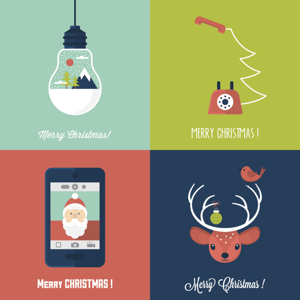 现代的圣诞卡平面时尚设计。一套圣诞贺卡图片下载