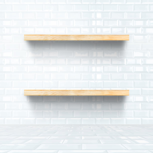 白色瓷砖的房间，木制的架子，模拟图片下载