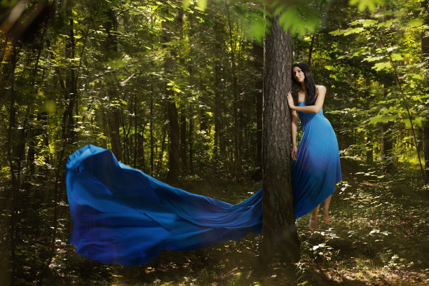 年轻的仙女飞在森林里图片下载