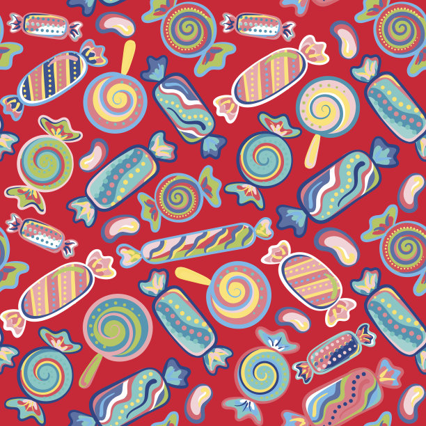 无缝背景与各种糖果。矢量插图。图片下载
