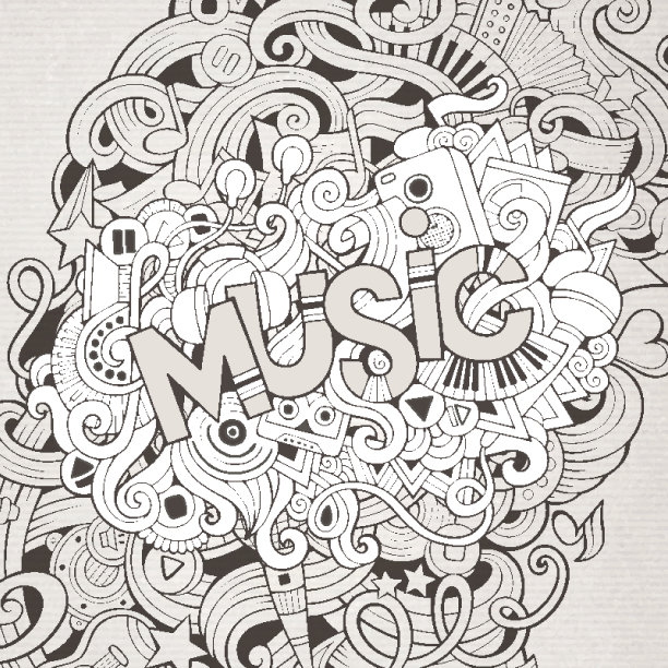 音乐手写体和涂鸦元素背景图片下载