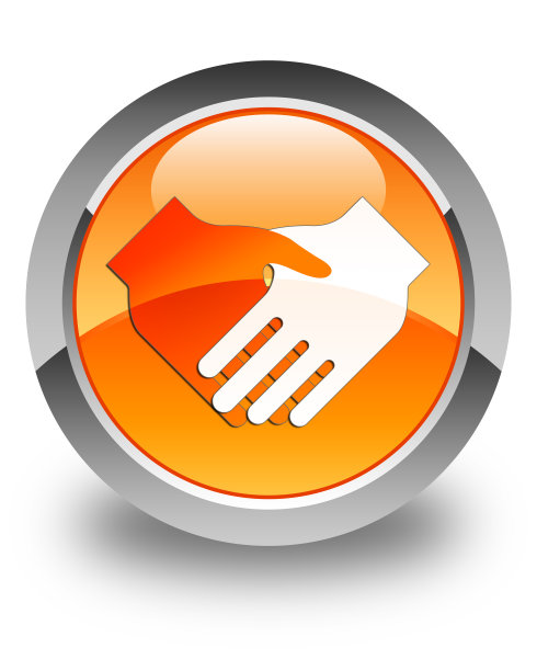 握手图标光滑的橙色圆形按钮图片下载