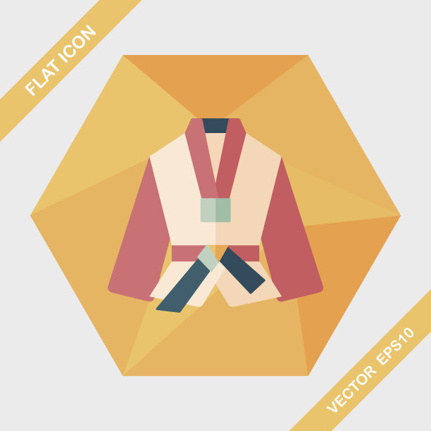 空手道套装扁平图标与长影子，eps10图片下载