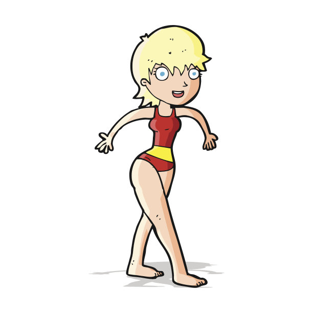 卡通快乐的女人在泳衣图片下载