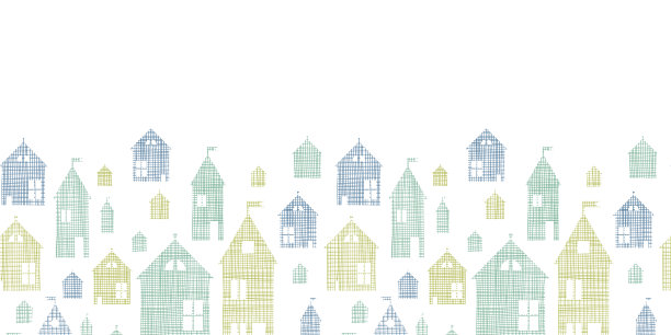 房屋蓝绿色纺织纹理横向无缝图案背景图片下载