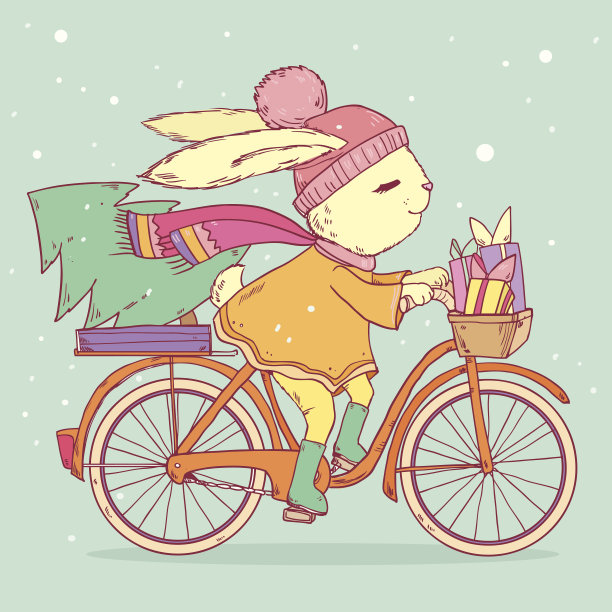 可爱的兔子骑着自行车图片下载
