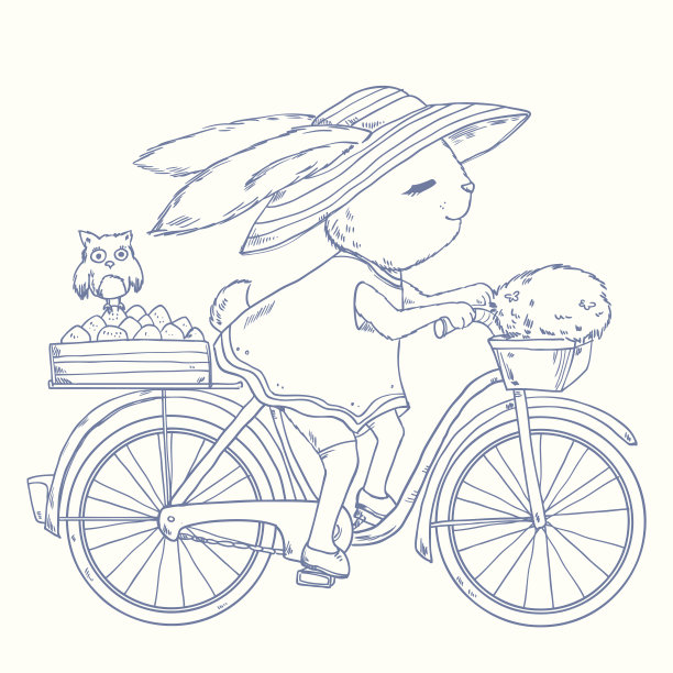 可爱的兔子骑着自行车图片下载
