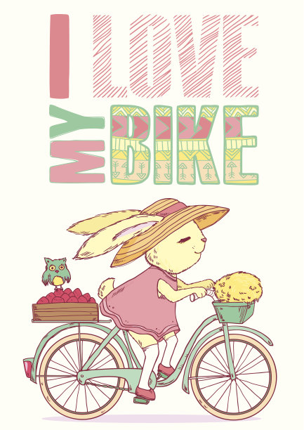 可爱的兔子骑着自行车图片下载