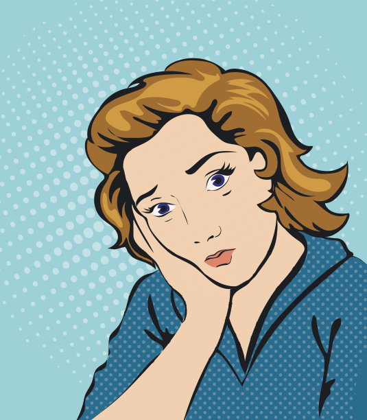 悲伤的女人脸流行艺术复古。悲伤的插图图片下载