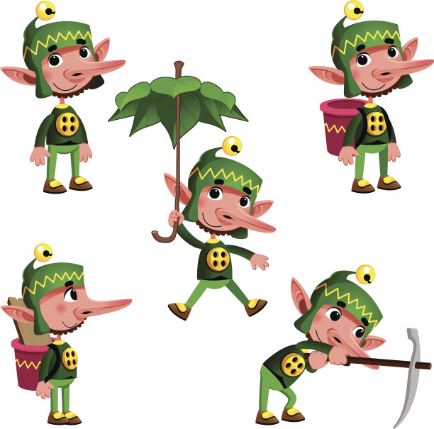 滑稽的侏儒在不同的姿势。图片下载