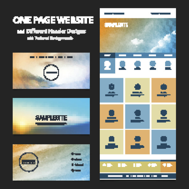 一个网页模板，不同的标题设计与模糊的背景图片下载