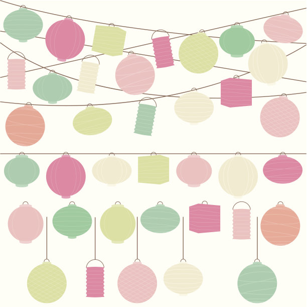 矢量组的彩色节日纸灯笼和灯图片下载