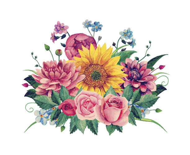 水彩花束剪贴矢量图片下载