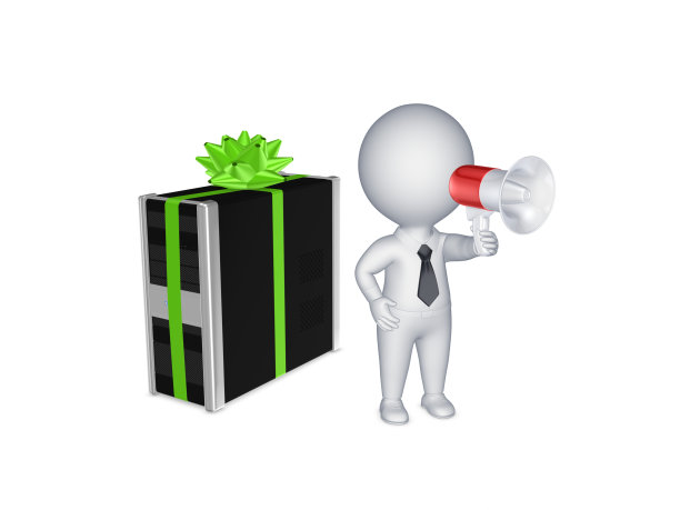 3d人与扩音器和电脑。图片下载