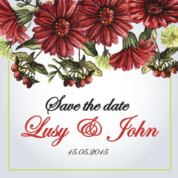 邀请用红色水彩花图片下载