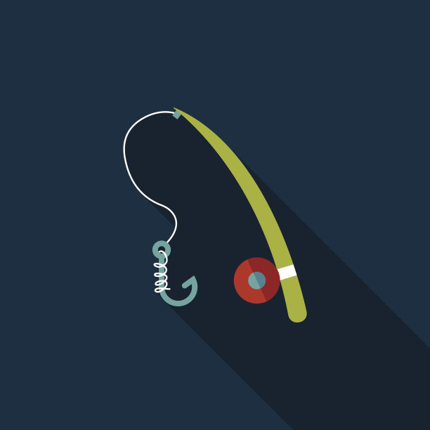 垂钓平面图标与长影子，eps10图片下载