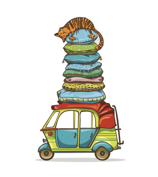 睡猫在枕头和机动三轮车上。图片下载