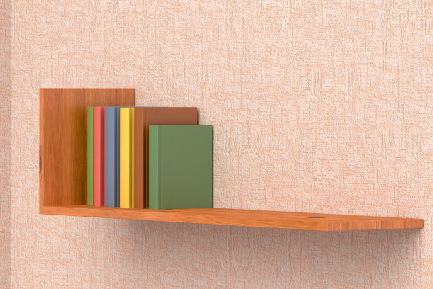 墙上木制书架上的彩色书图片下载