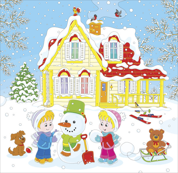 孩子们堆雪人图片下载
