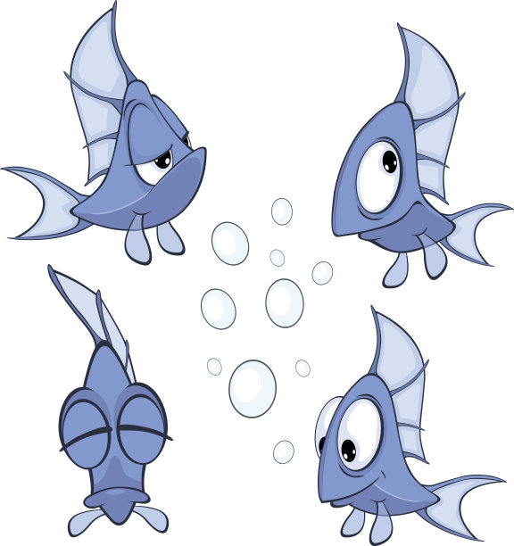 插图一套卡通可爱的深水鱼图片下载