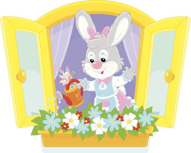 复活节兔子浇花图片下载