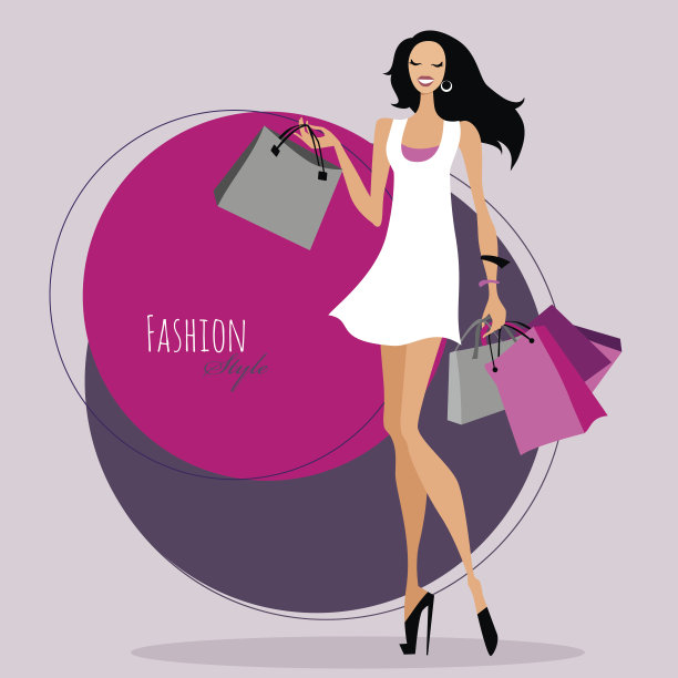 时尚的女孩。拿着购物袋的女人。图片下载