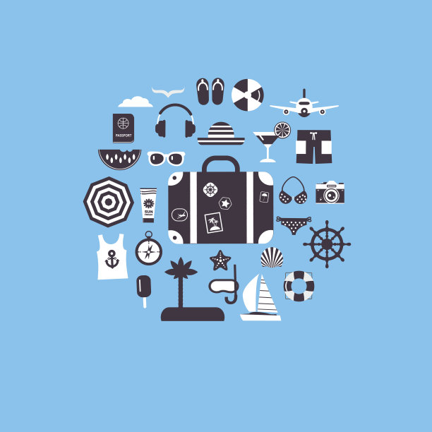 一套平坦的图标为海滩度假岛上图片下载