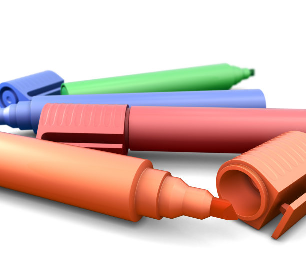 白色背景上的彩色荧光笔图片下载