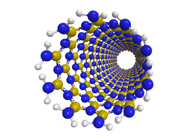 氮化硼纳米管的三维模型，正面视图图片下载