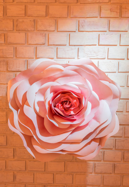 一堵砖墙上挂着粉红色的玫瑰。图片下载
