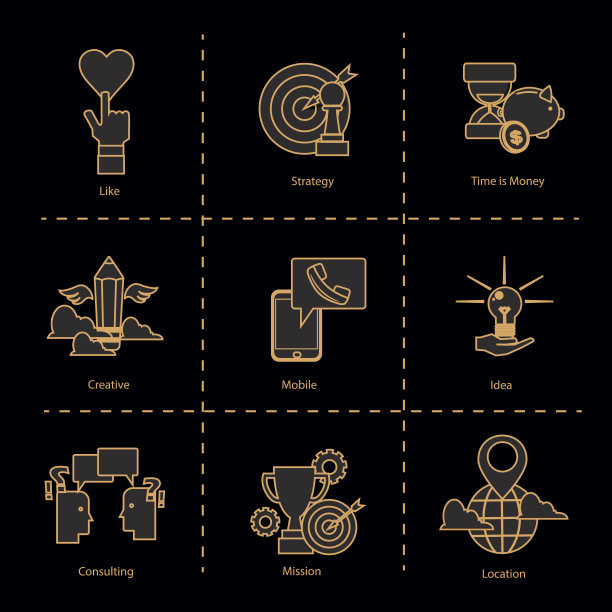 黄金轮廓图标概念集图片下载