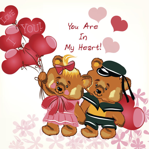 漂亮的情人节卡片和一对熊女孩图片下载