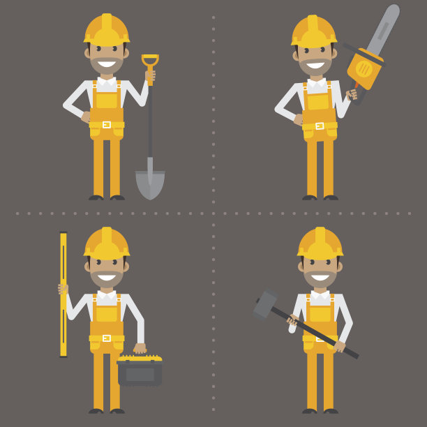 工人与铲锤，链锯和水平图片下载