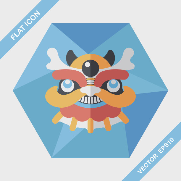 中国新年扁平图标与长影子，eps10素材图片