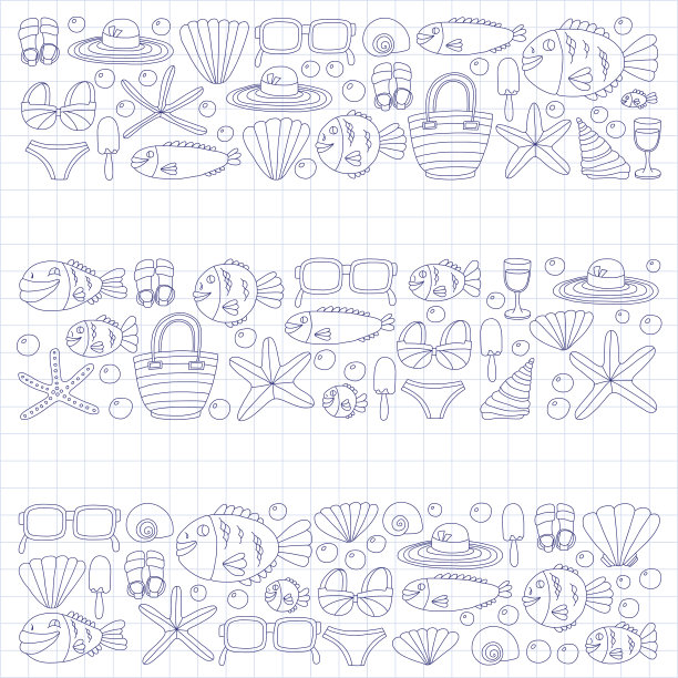 矢量涂鸦图片的海滩度假和热带海洋生活图片下载