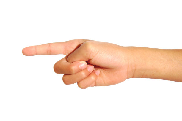 一个女人的手指在白色的背景上孤立的指着图片下载