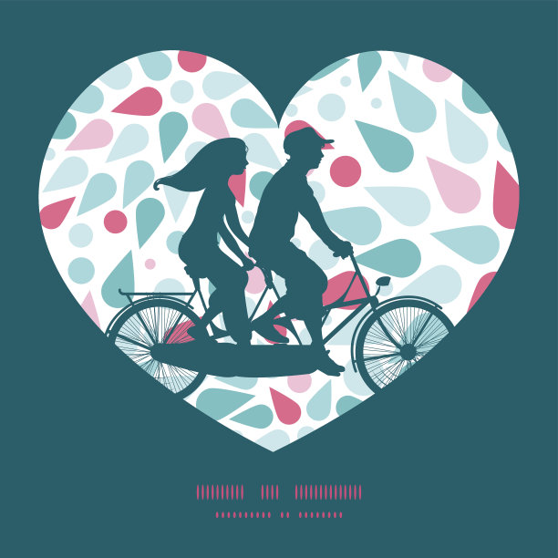 向量抽象彩色滴夫妇对双人自行车心剪影图片下载