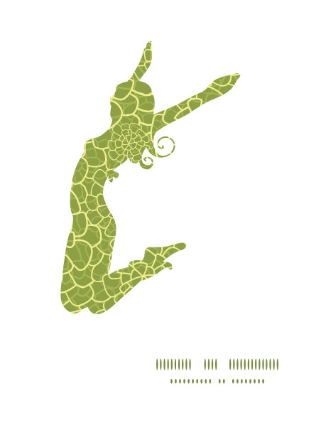 向量抽象绿色自然纹理跳跃女孩剪影图案框架图片下载