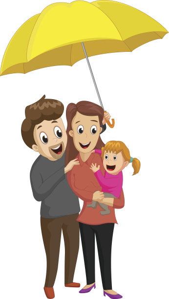 快乐的新家庭一起小女孩们撑着一把大伞图片下载