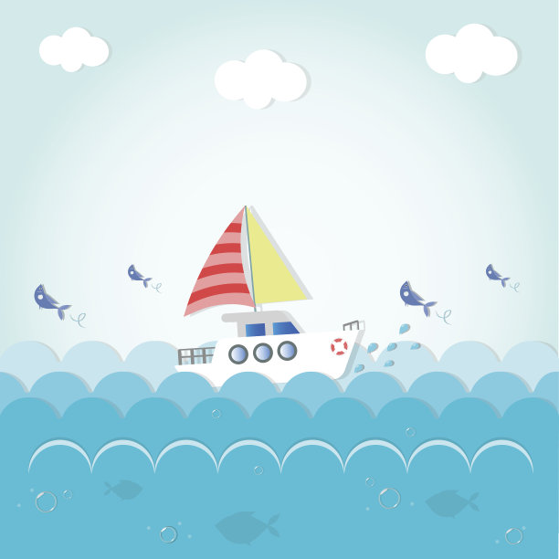 船在海上航行，贺卡，矢量插图图片下载