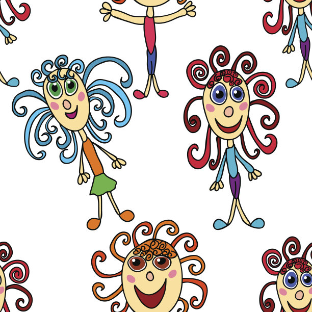 无缝模式与卷曲的女孩图片下载