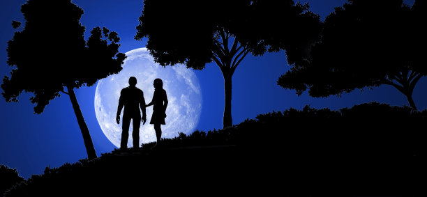 一对情侣在月光下图片下载